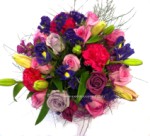 A vase of mixed cut flowers in vibrant colours - click to enlarge